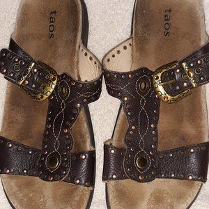 Taos SAMANTHA Brown Leather Comfort Sandals Womens